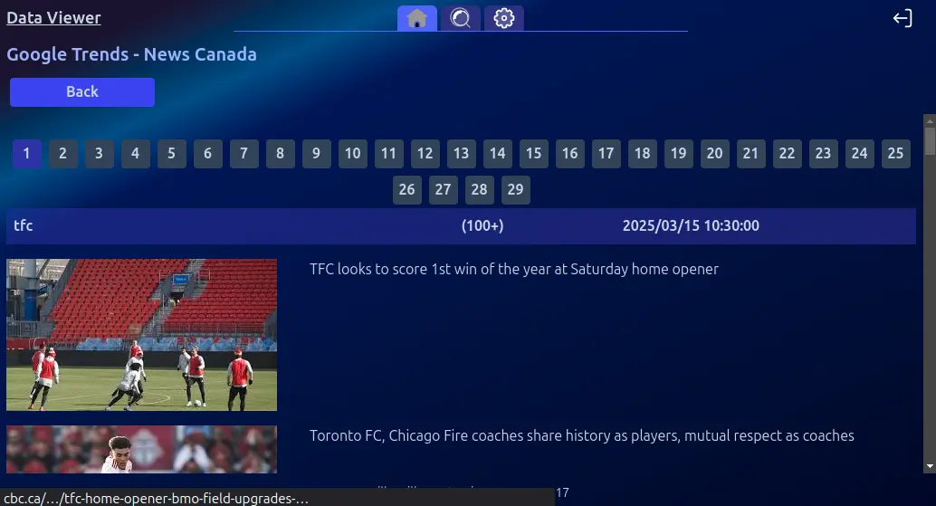 Écran du contenu d'une source Data Viewer Saisie d’écran