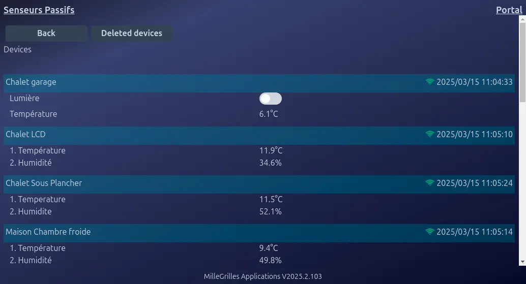 Écran de la liste d'appareils Senseurs Passifs 2 Saisie d’écran